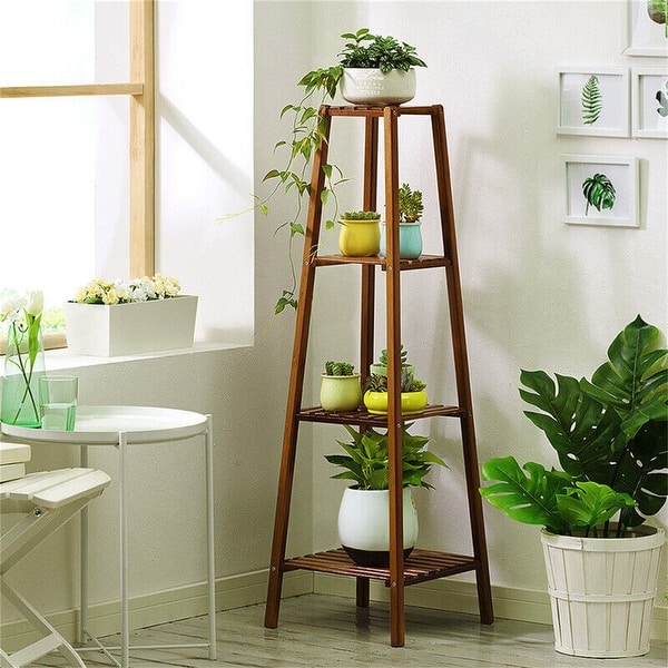 Wooden Flower Stand Plant Frame Balcony Multi-Tier Potted Shelving - 14.5"x14.5"x46"