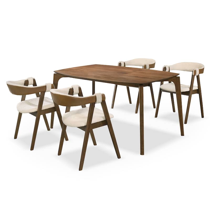 Furniture of America Lantel Mid-Century Modern 5-Piece Walnut and Beige Wood Dining Table Set