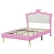 preview thumbnail 20 of 25, Twin/Full Size Upholstered Princess Bed Platform Bed with LED Lights and Crown Headboard