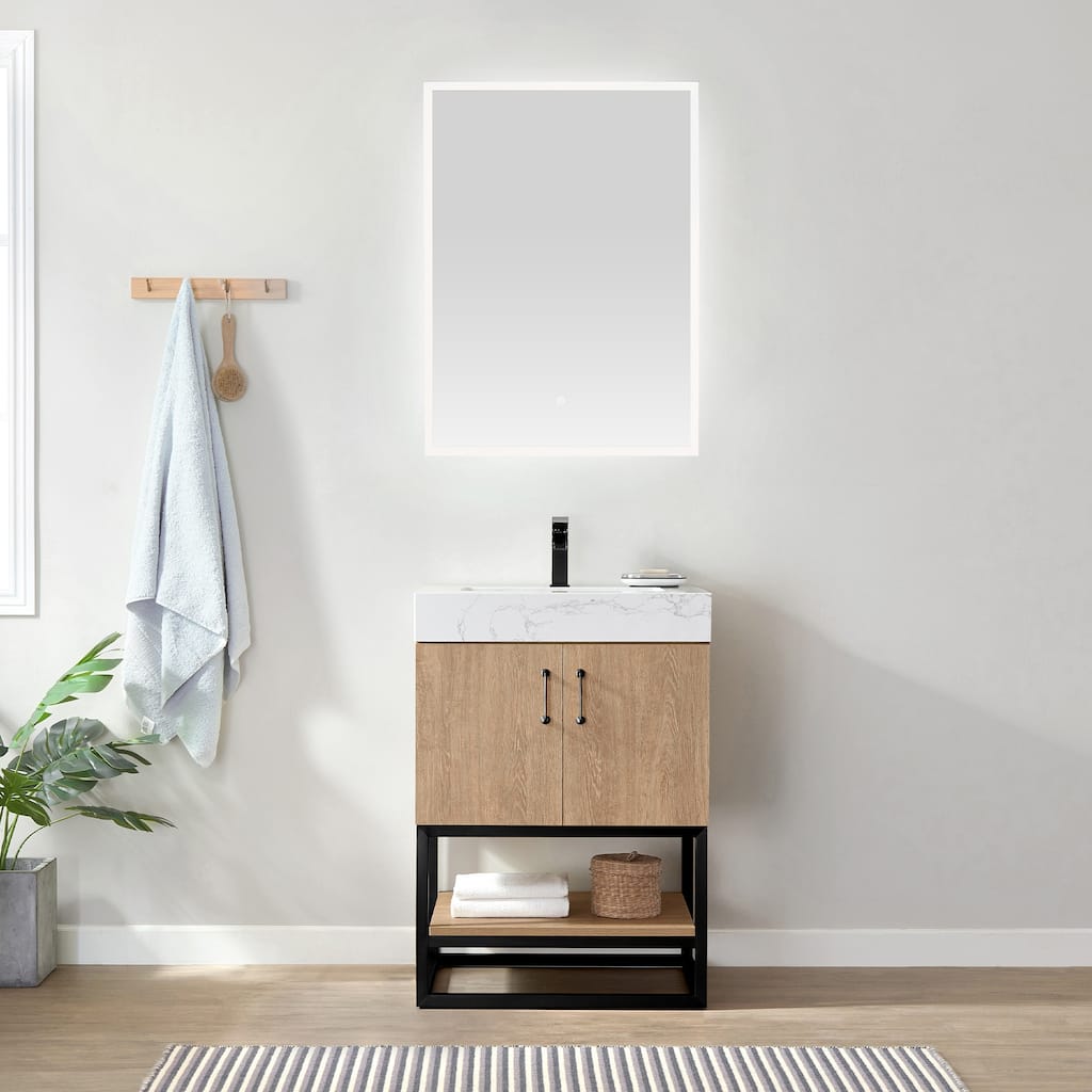 Alistair 24" Single Vanity with White Grain Stone Top without Mirror