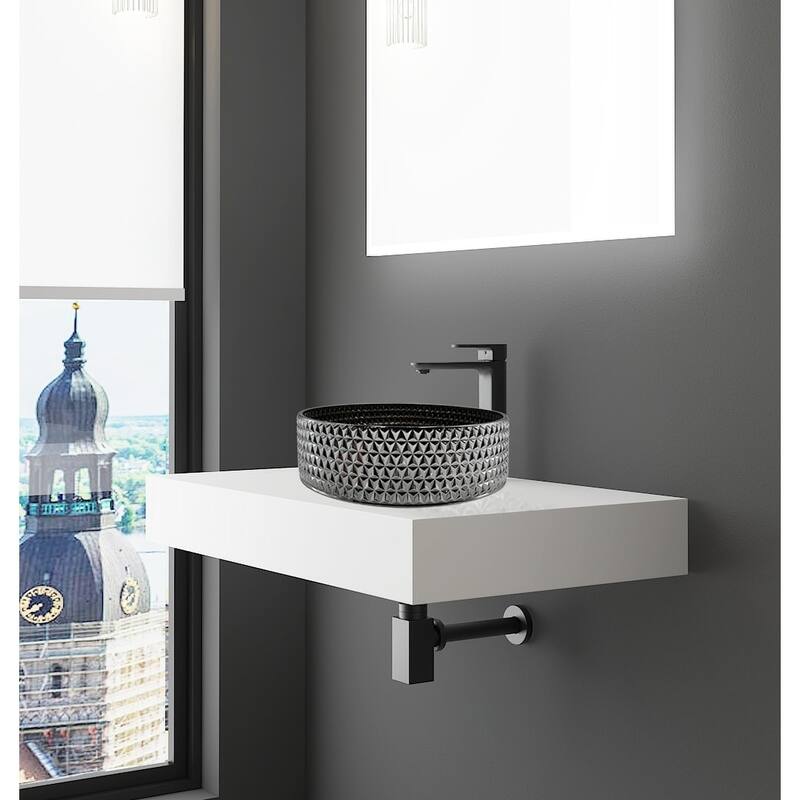 CastelloUSA 14" Round Decorative Sliver Crystal Sink With Base