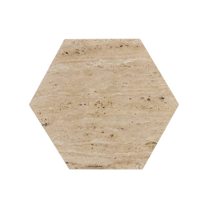 Pinon Modern Marble & Wood Round Drink Table, 10"W x 10"D x 22"H, by Sevita