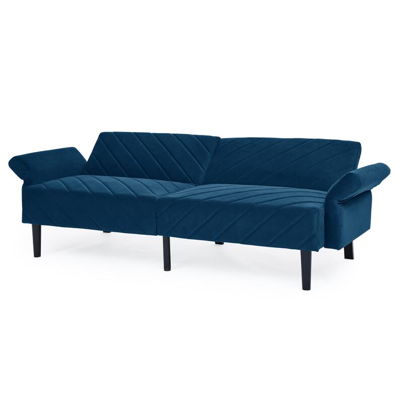 Velvet Futon Sofa Bed with 6-Position Backrest and Armrests for Apartments