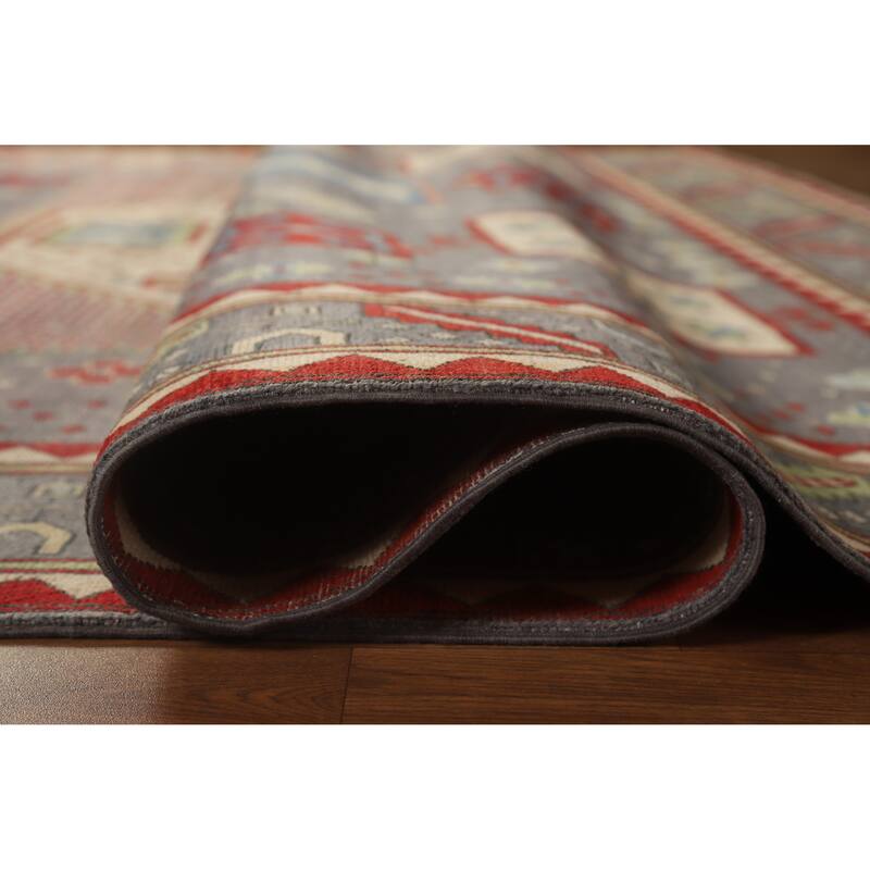Hand Knotted Oriental 100% Wool Carpet Traditional Geometric Greys & Charcoal Kazak Area Rug - 10' 4'' X 8' 2''