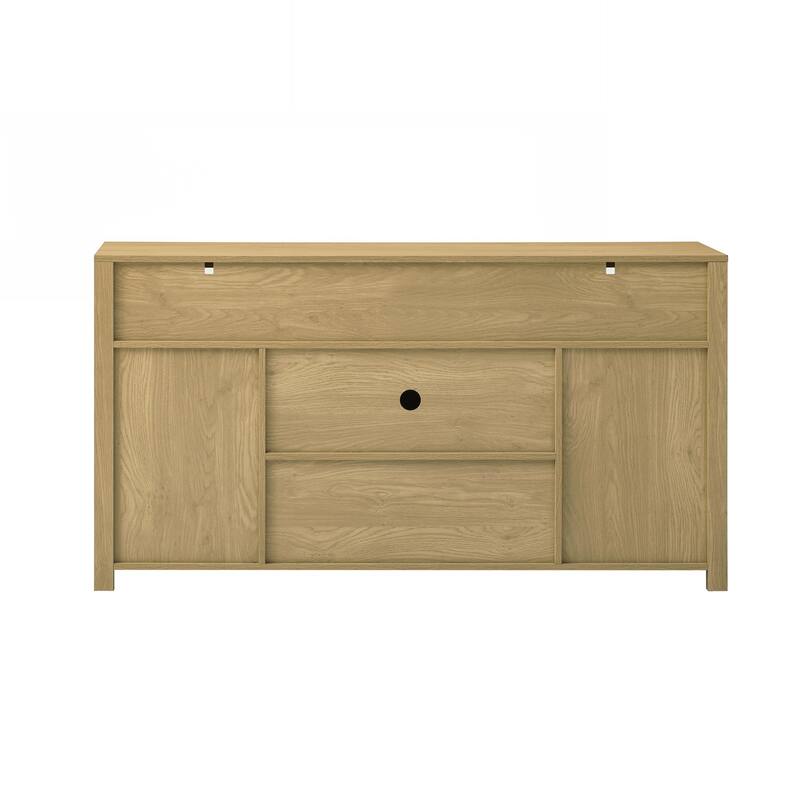 Sideboard with Sliding Barn Door and Mesh Panels,Farmhouse Buffet with Open Storage