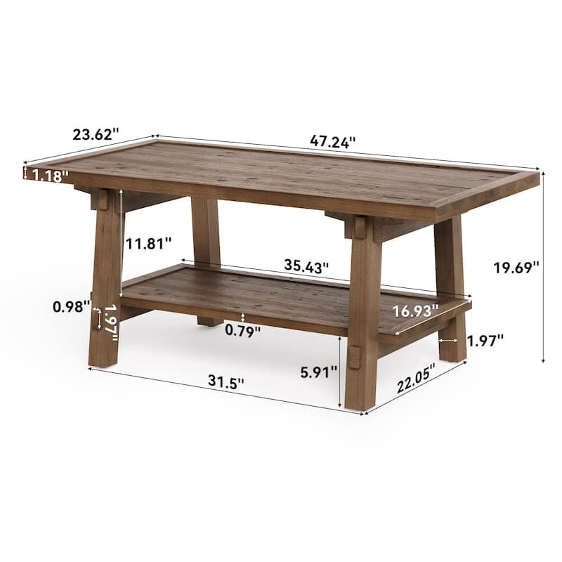 47-inch Solid Wood Coffee Table for Living Room