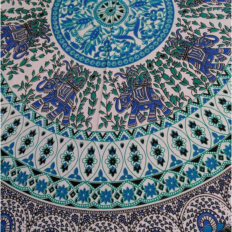 Mighty Elephant and Peacock Print Cotton Tablecloth Round