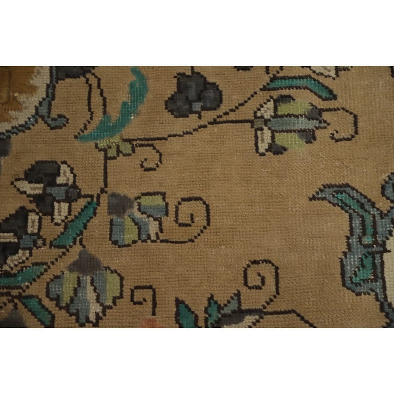 Hand Knotted Oriental 100% Wool Carpet Traditional Floral Brown Tabriz Area Rug - 12' 11'' X 9' 2''