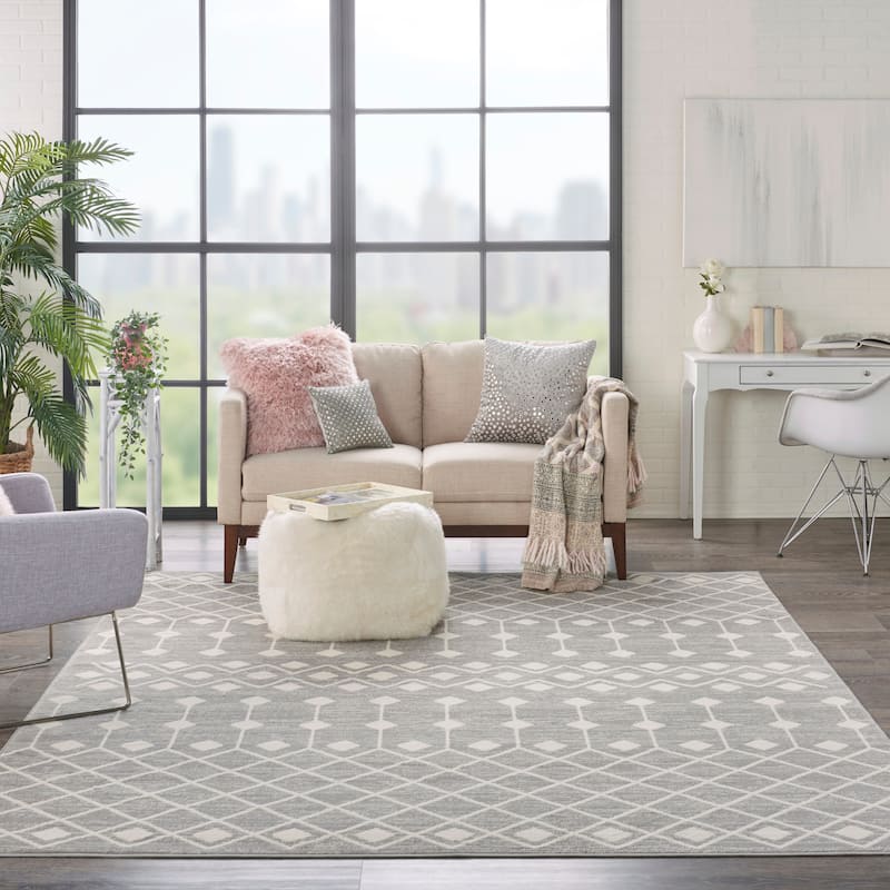 Porch & Den Muirfield Moroccan Bohemian Area Rug - 8'6" x 12' - Grey - Rectangle
