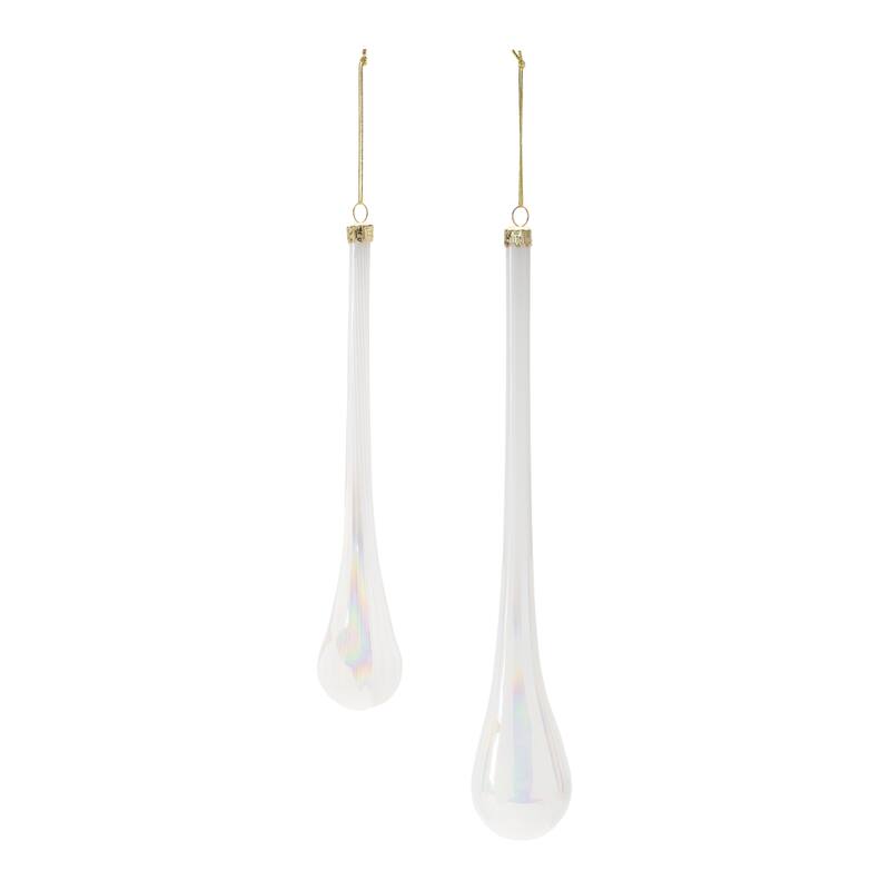 Iridescent Glass Drop Ornament (Set of 12) - N/A