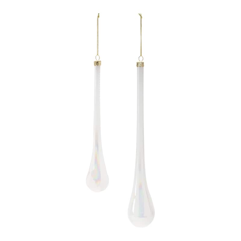 White Iridescent Glass Ribbed Drop Ornaments Set of 6 Holiday Decor - 1.75” x 1.75” x 12” (L x W x H)