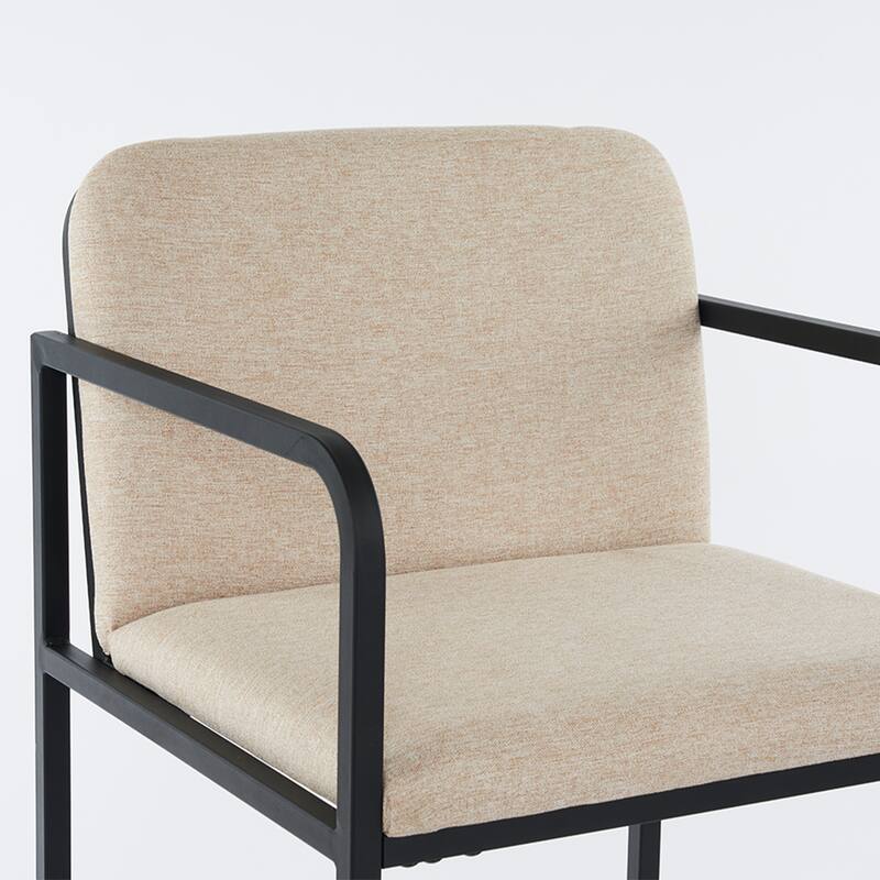Upholstered Counter Height Bar Stool with Armrests, Metal Frame and Padded Seat, Dining Chair for Kitchen Island, Restaurant