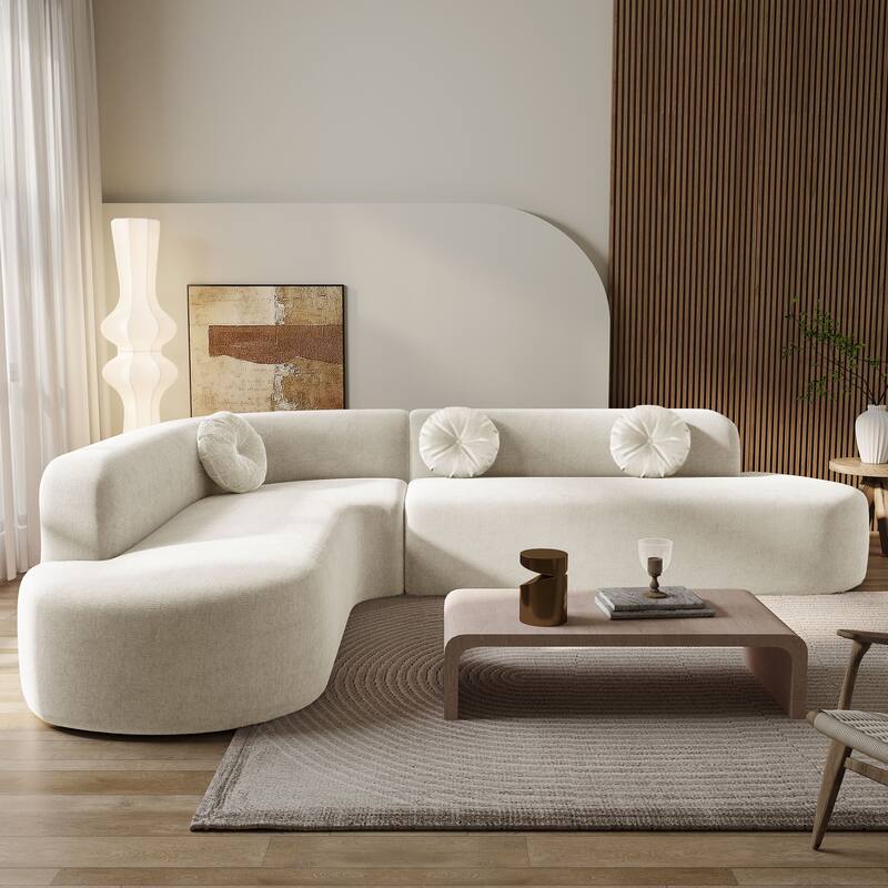 Roomfitters 122'' Extra Large Sectional Sofa with Curved Design, Soft Fabric Upholstery and Round Cushions for Living Room