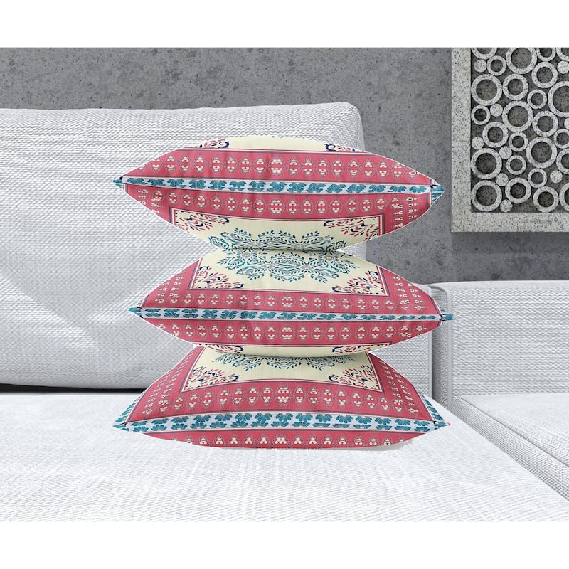 HomeRoots 26" X 26" Cream And Blue Blown Seam Damask Indoor Outdoor Throw Pillow - 20.00' X '5.00' X '20.00