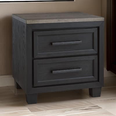 Kye 27 Inch Bedside Nightstand, 2 Gliding Drawers, Smooth Black Finish