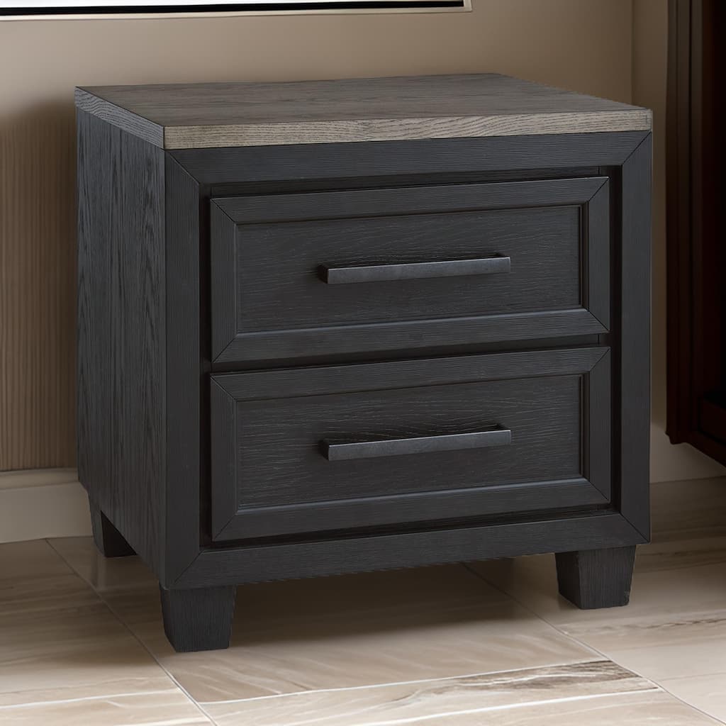 Kye 27 Inch Bedside Nightstand, 2 Gliding Drawers, Smooth Black Finish
