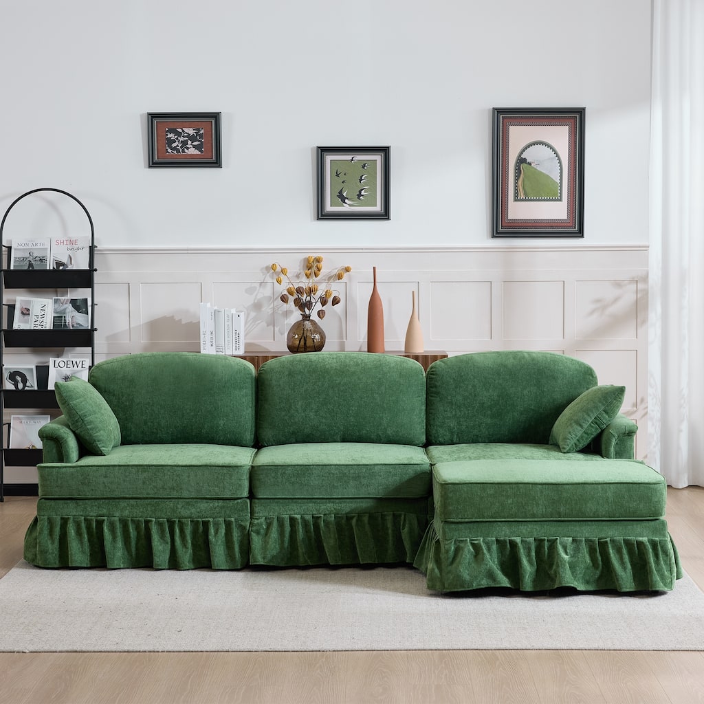 GDFStudio Dashiell 103" L-Shaped Chenille Sectional Sofa with Removable Ruffled Skirt