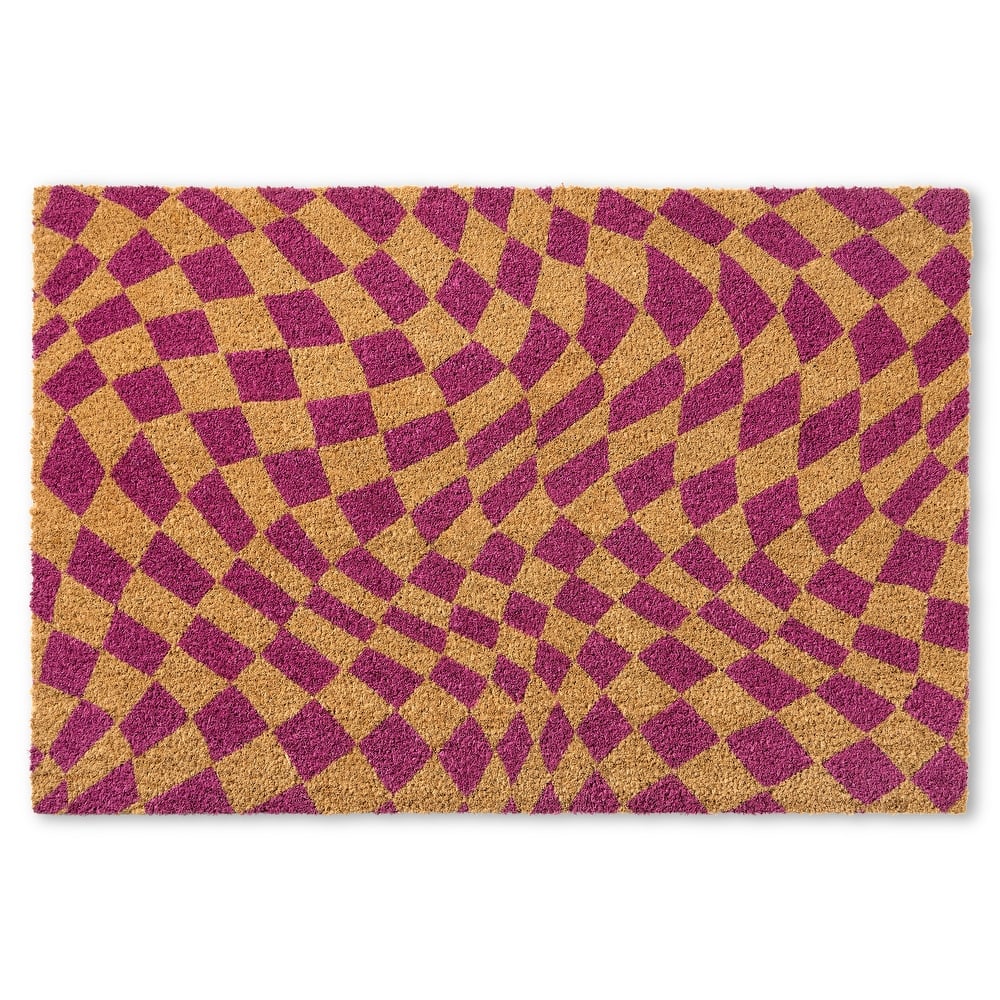 TOWN & COUNTRY TERRA Emmett Groovy Checkerboard Outdoor Door Mat, Natural Coir Mat