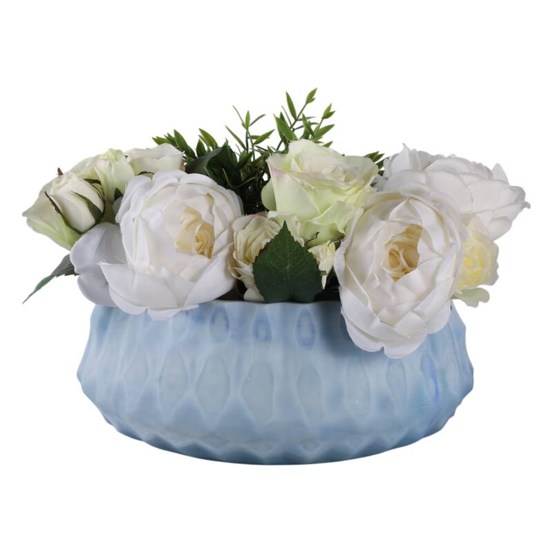 Glass Bowl Carved Stylish Modern Decorative Accent - 5" Blue - 11.75" x 11.75" x 4.75"