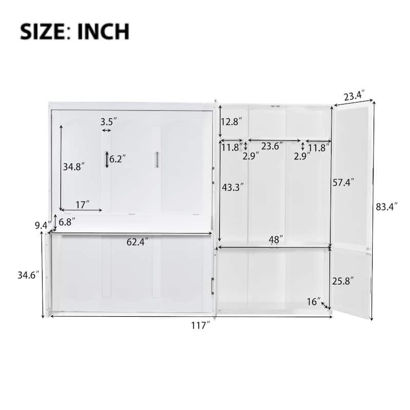Queen Size Murphy Bed Wall Bed with Closet, Hydraulic Lift & Side Flip Design