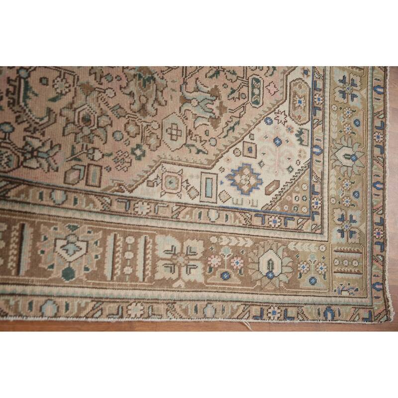 Hand Knotted Oriental 100% Wool Carpet Traditional Medallion Pink Tabriz Area Rug - 9' 4'' X 6' 4''