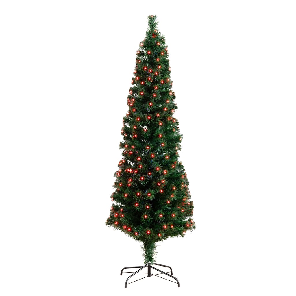 6' Pre-Lit Slim Fiber Optic Artificial Christmas Tree, Multicolored LED Lights - 6 Foot