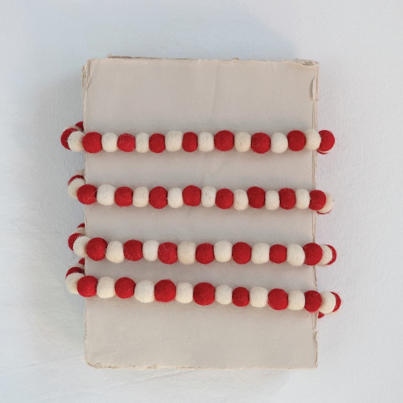 Wool Felt Ball Garland - Red/White - Red/White