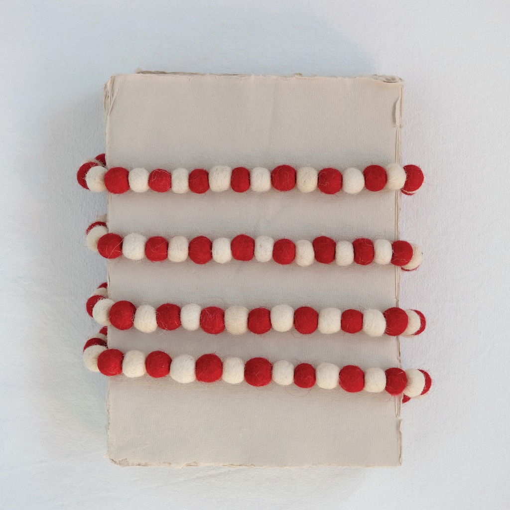 Wool Felt Ball Garland - Red/White
