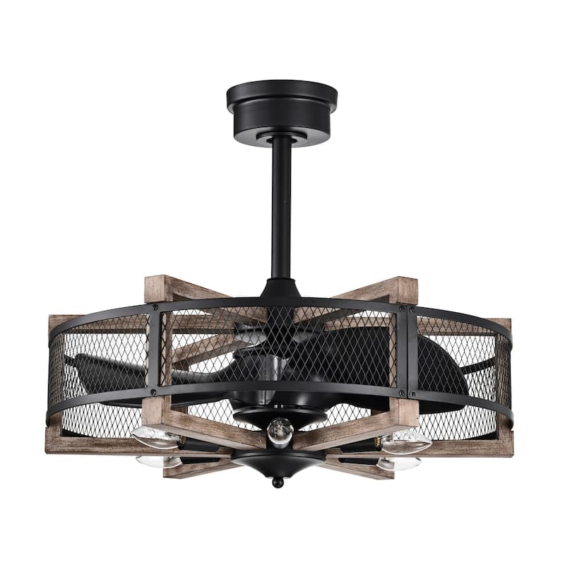 Wulf 24 Inch Imitation Wood Grain Cage Fandelier - N/A