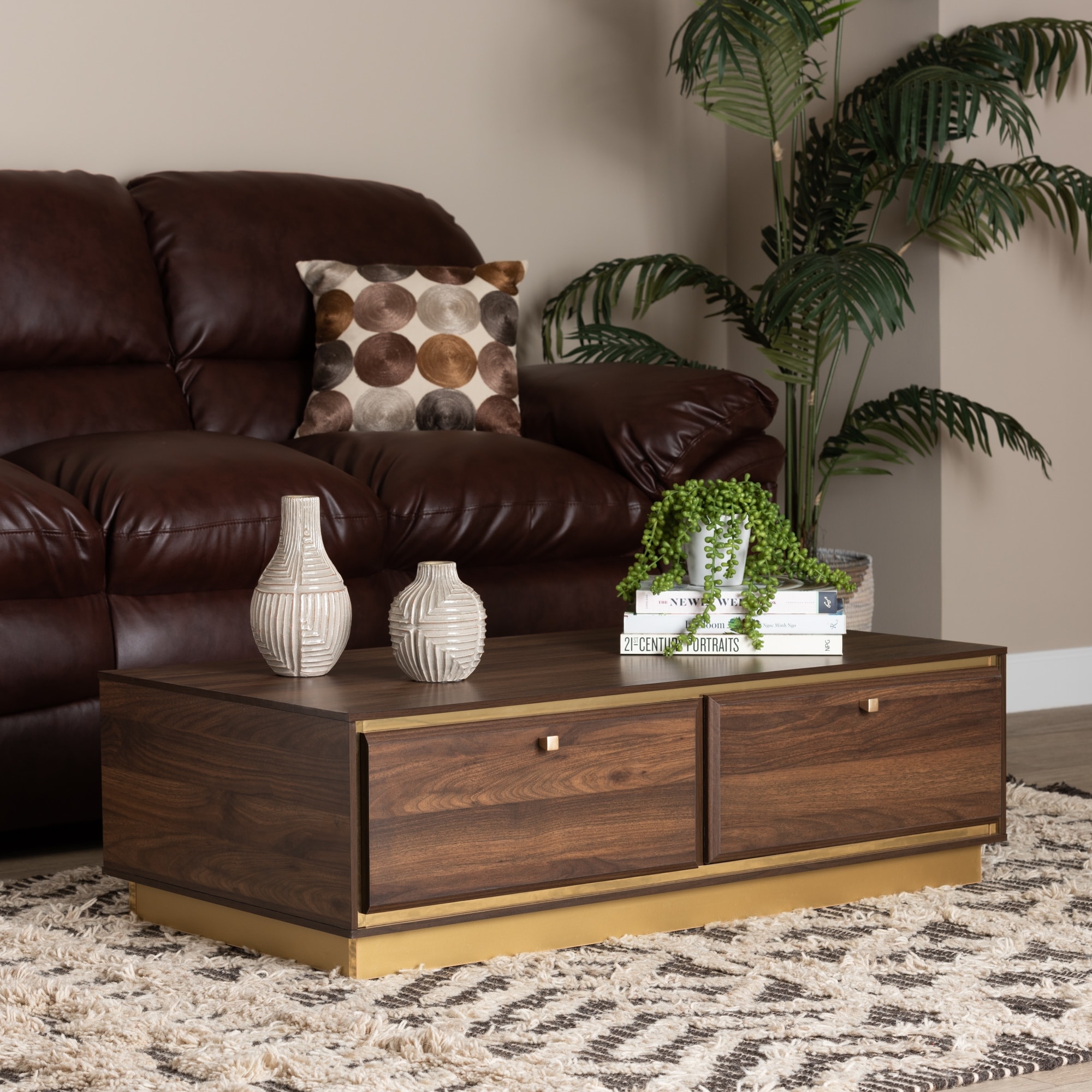 Transitional wood outlet coffee table
