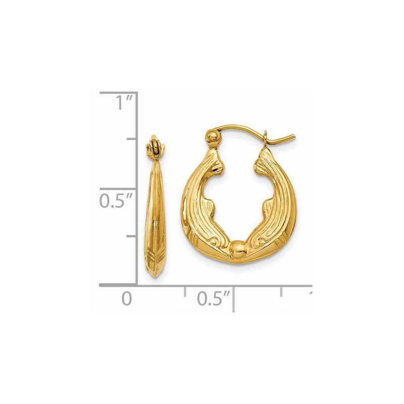 Curata 14k Yellow Gold Small Dolphin Hoop Earrings - 10x3mm