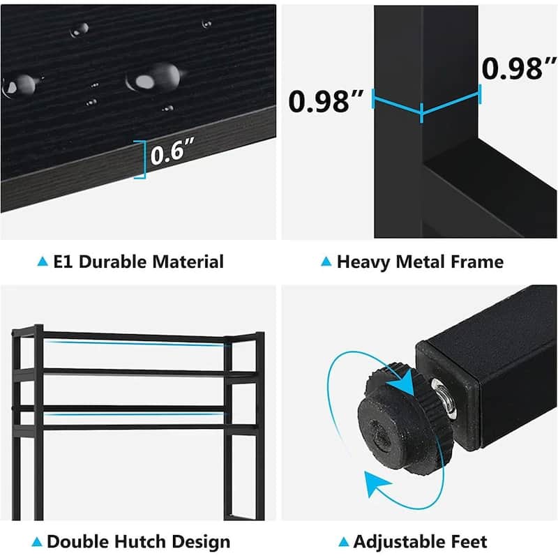 5-Tier Black Metal Kitchen Storage Rack with Microwave Shelf and Wood Panel Shelves - 66.5'' H x 31.5'' W x 15.7'' D