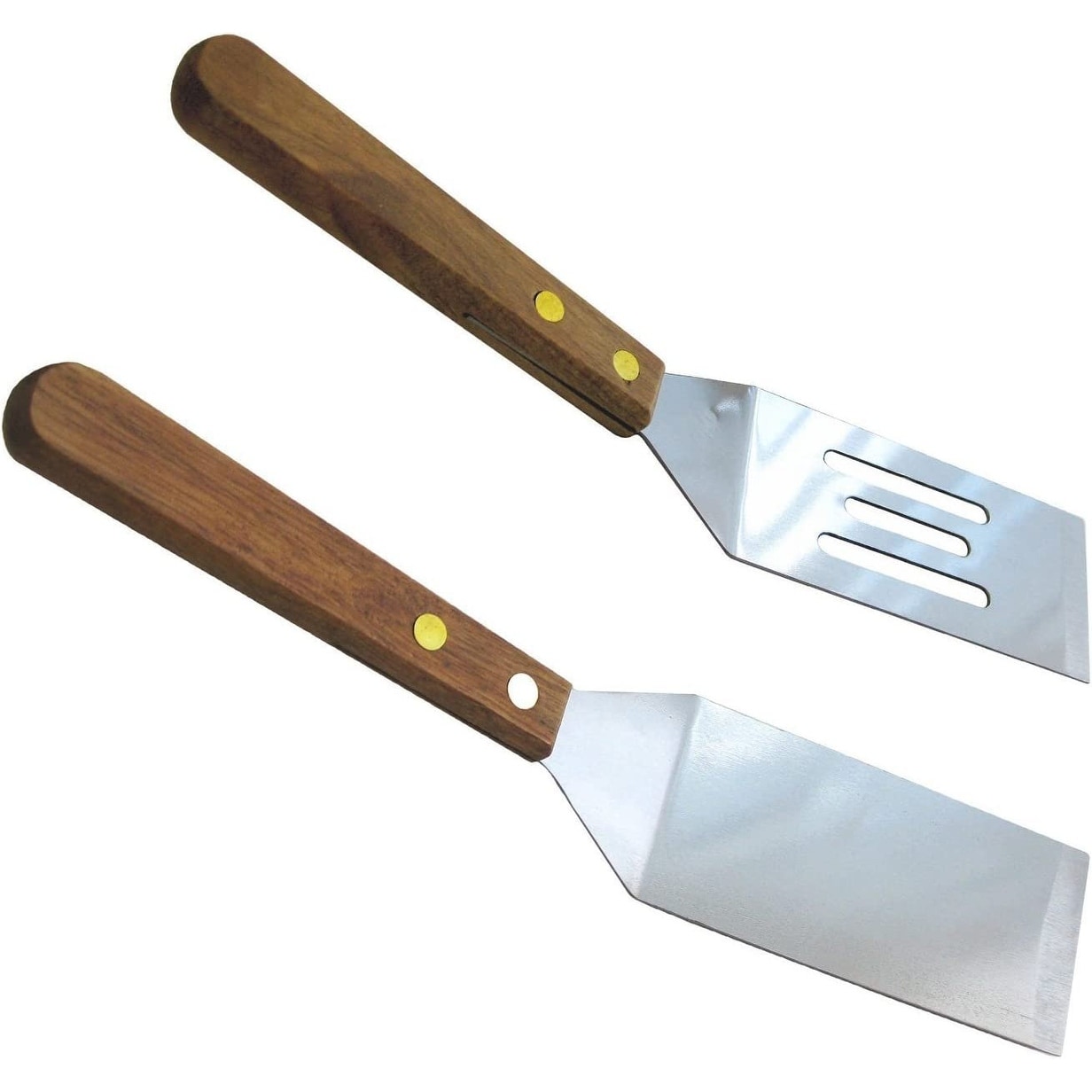 Chef Craft Cookie Spatula Set, Set of 2, Solid and Slotted Stainless Steel Blade Mini Turner with Wood Handle