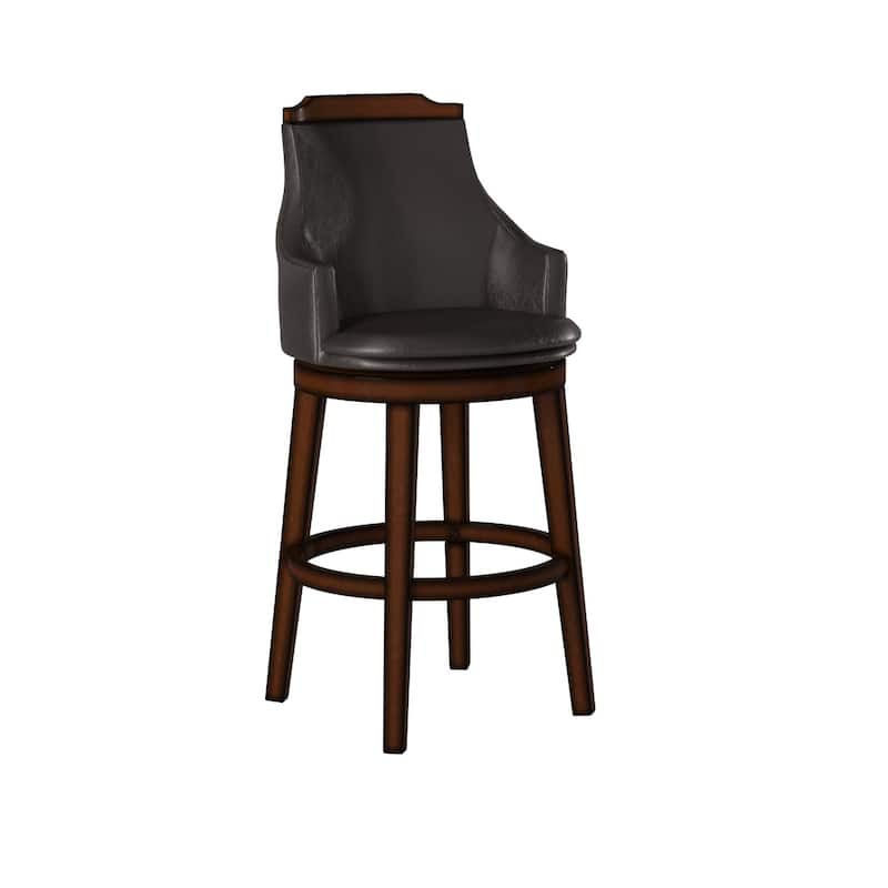 Bar Height Chair, Set of 2, Dark Brown Faux Leather, Wood Legs