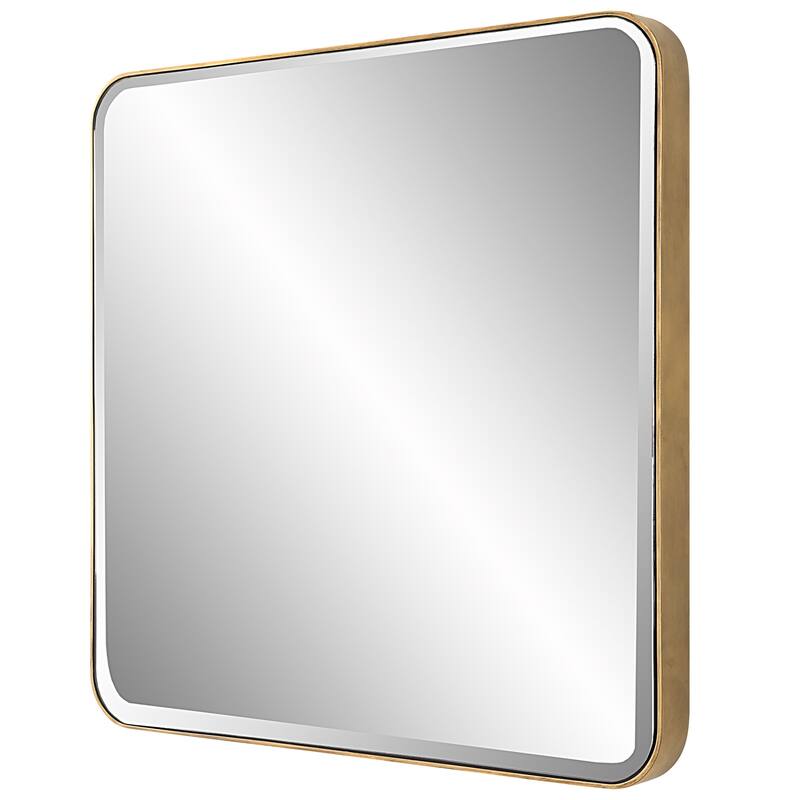 Square Beveled Wall Mirror - 36" - Antique Gold Finish