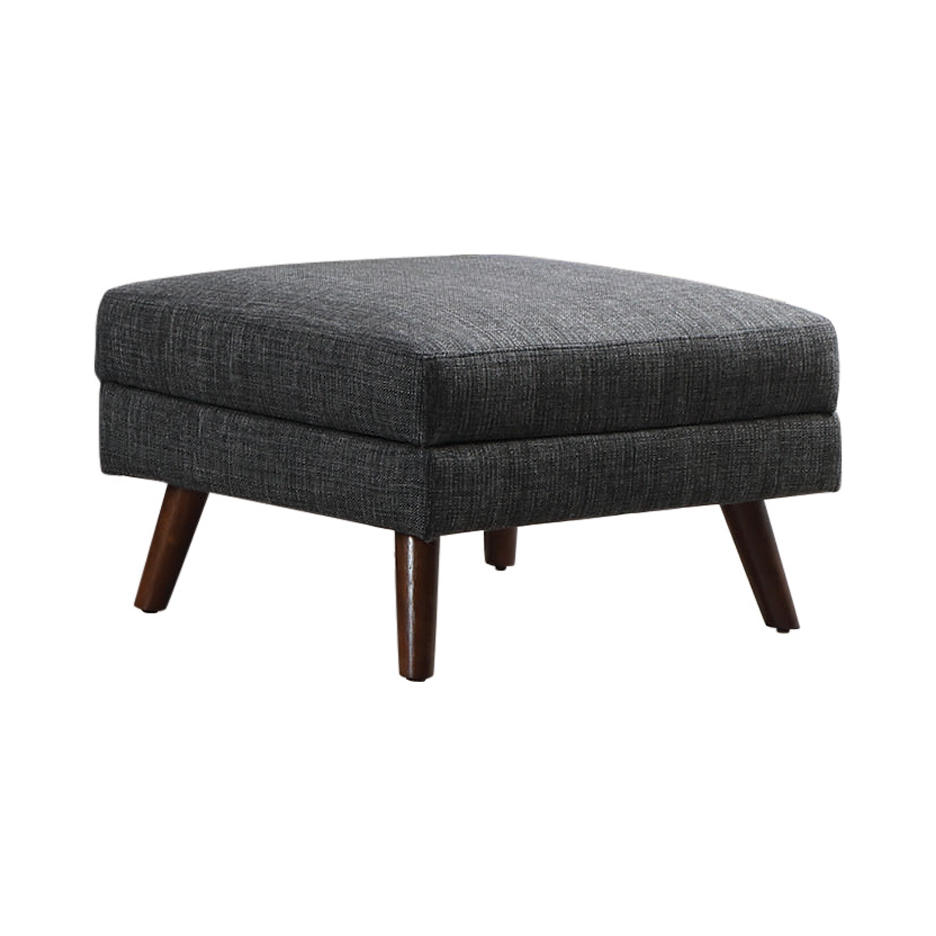 Fabric Upholstered Rectangular Ottoman with Round Angled Legs, Gray