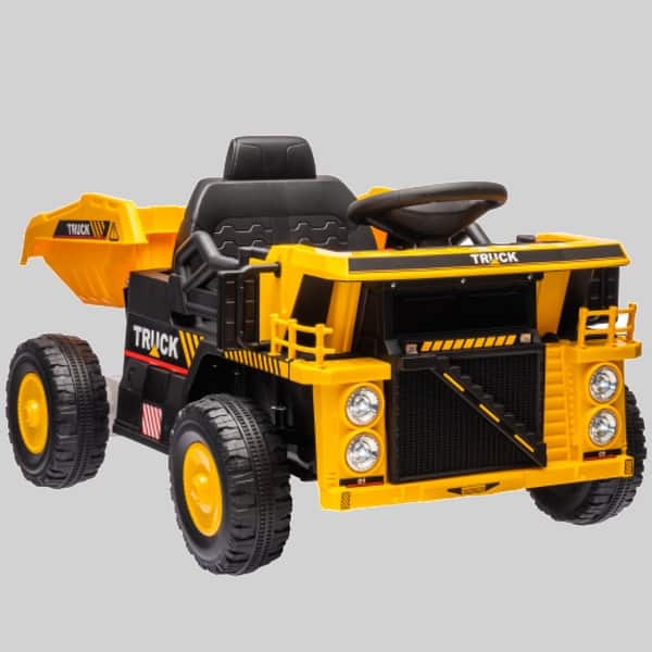 slide 1 of 1, Kids 12V Electric Dump Truck with Automatic Lifting Bed, Spring Suspension Wheels, Shovel, Music & LED Headlights, 3-5 Years Yellow