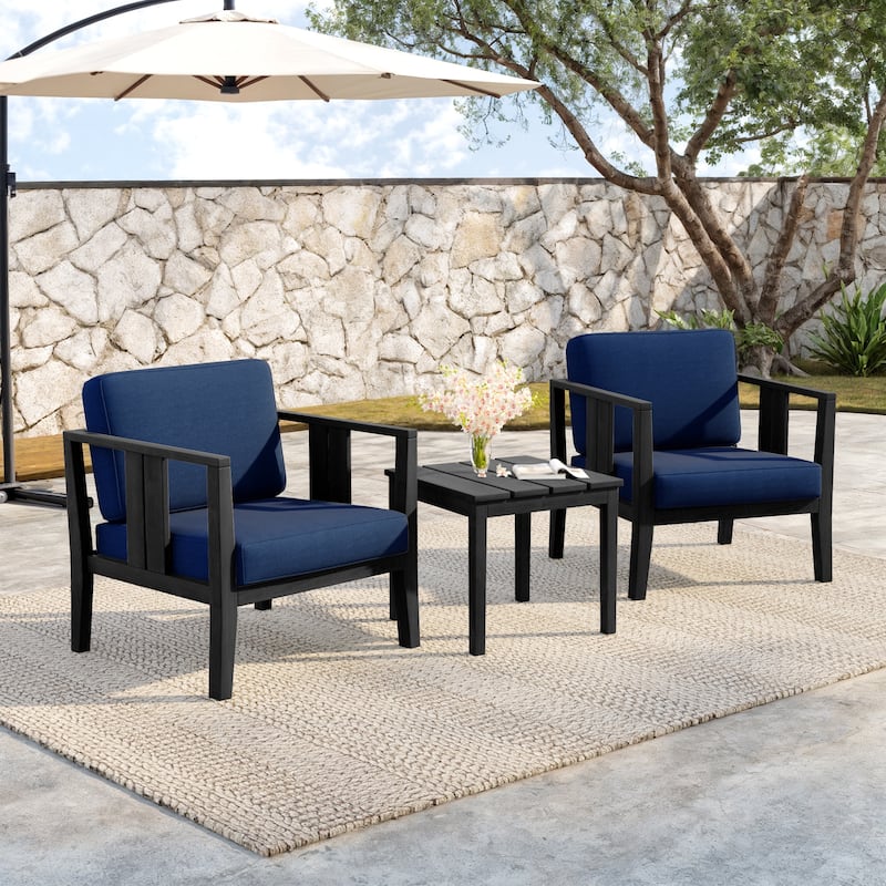 Teak Wood Upholstery Water-resistant Outdoor Armchair and Side Table Set (Set of 3)