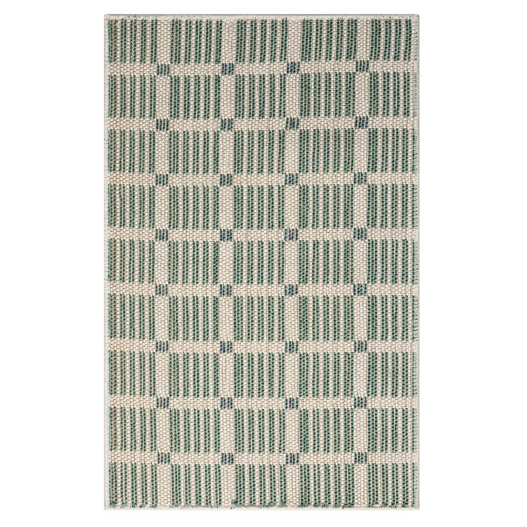 Terra by Obeetee Canyon Grid Green Rug - 3'3" x 5'