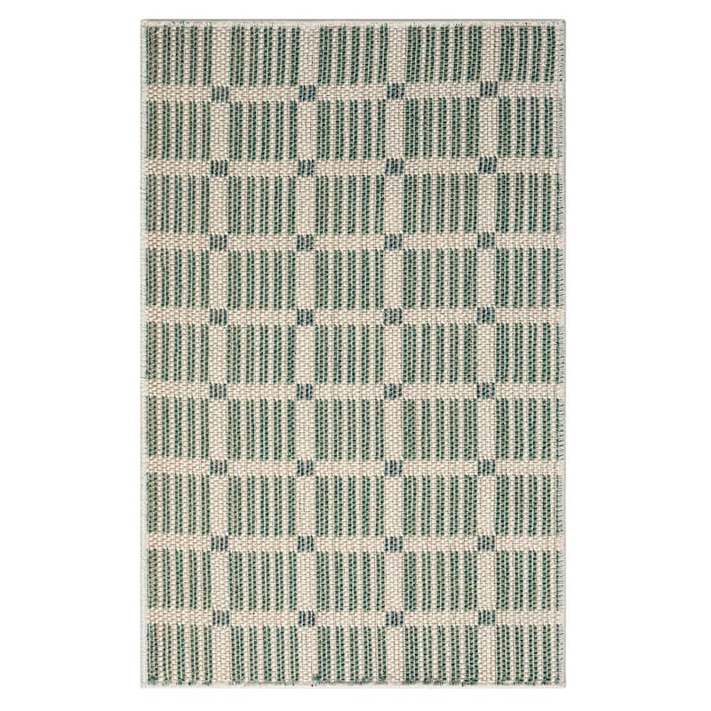 Terra by Obeetee Canyon Grid Green Rug - 3'3" x 5' - Green/Teal - 3'3" x 5'