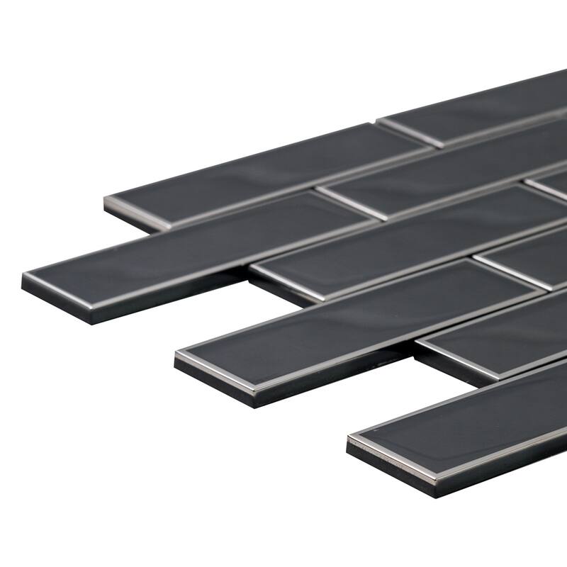 The Tile Life Athena 2x6 Black/ Silver Matte Glass Subway Mosaic Backsplash & Wall Tile