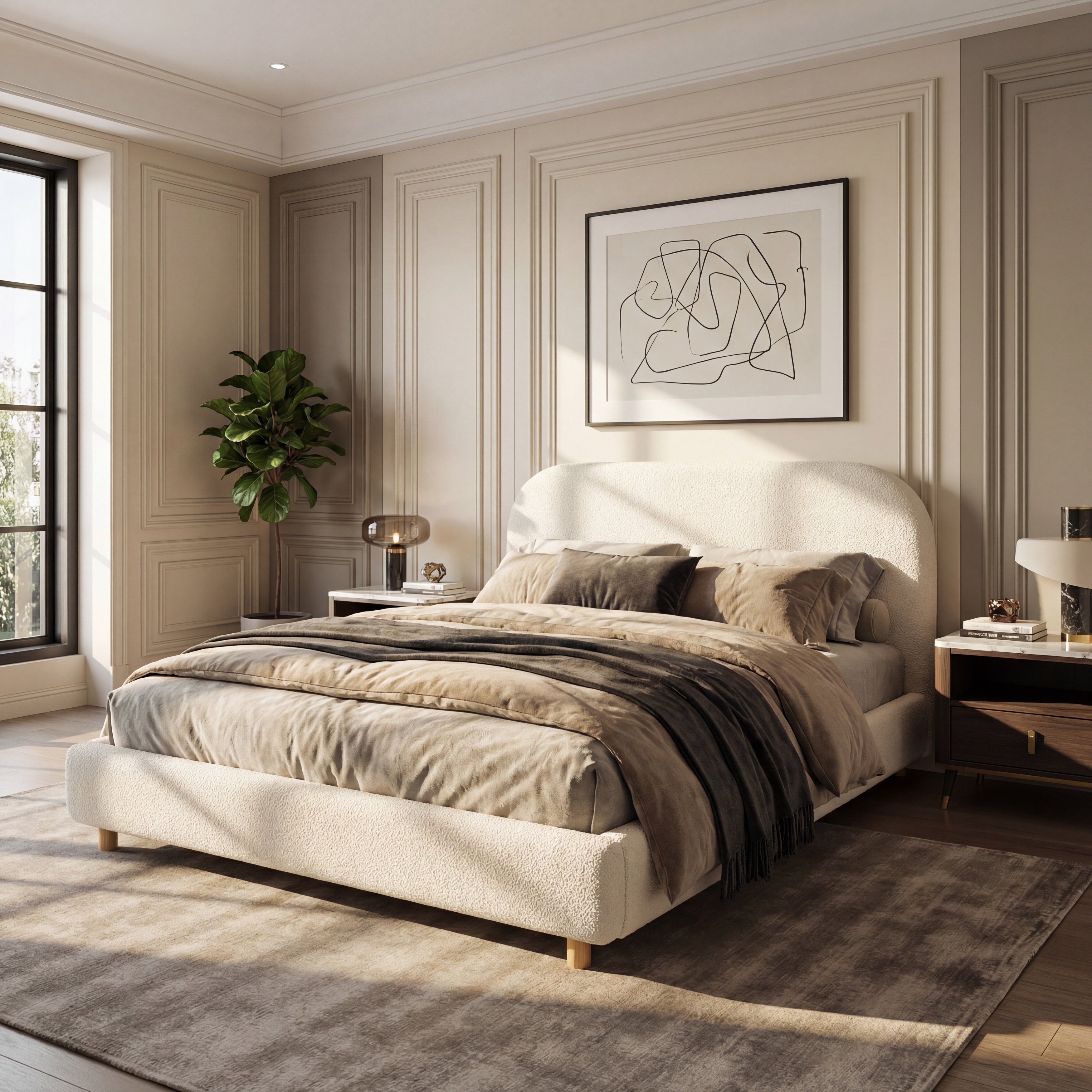 Minimalist Queen Size Upholstered Platform Bed Frame for Bedroom