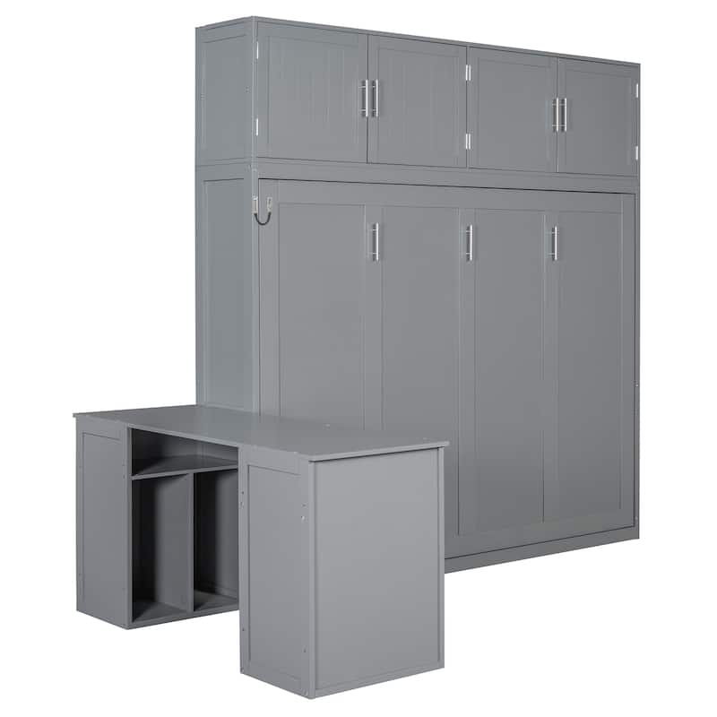 Queen Wall Bed with Convertible Desk, Overhead Storage & Dual Base Cabinets by Harper&Bright Designs