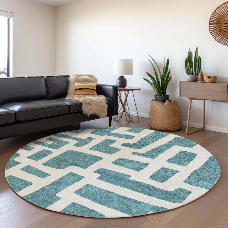 Premium Washable Super Soft Geo Maze Mayfield Rug - Teal - 8' x 8'