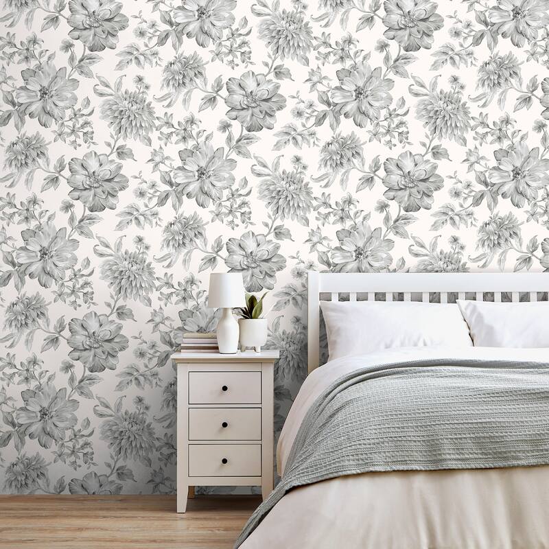 Fine Decor Gabriela Grey Floral Wallpaper