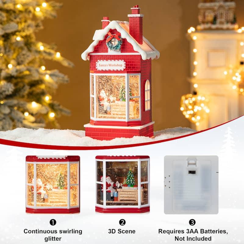 Glitzhome 10.5"H Lighted Swirling Snow Santa's Workshop Waterglobe - LED Snow Globe