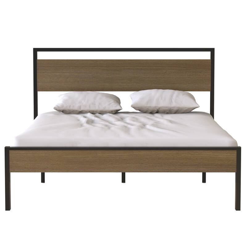 Queen Ceres Metal Bed with Wood Headboard