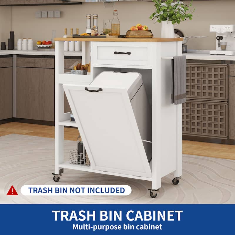 Moasis Kitchen Island Cart on Wheels with Trash Can Storage Cabinet