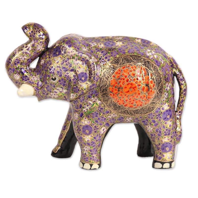 Novica Handmade Cute Baby Elephant In Purple Papier Mache Sculpture