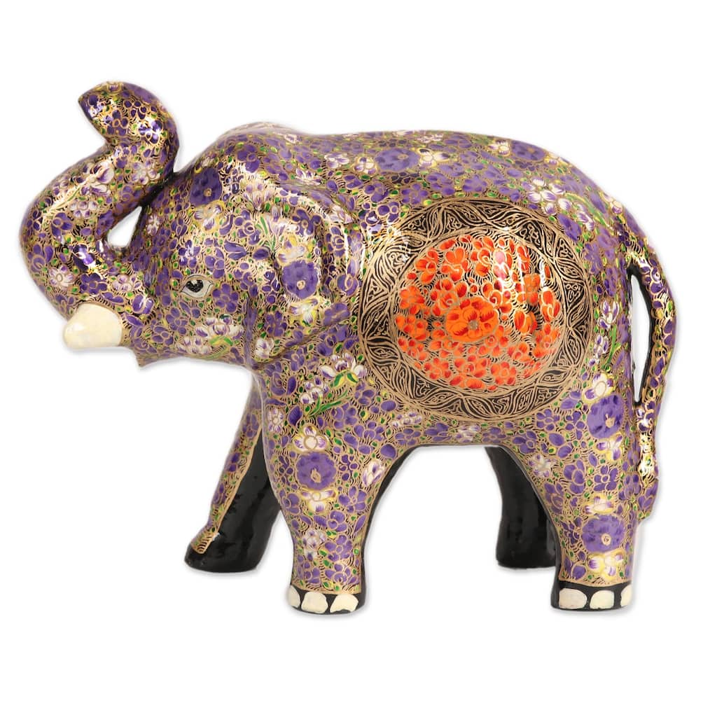 Novica Handmade Cute Baby Elephant In Purple Papier Mache Sculpture